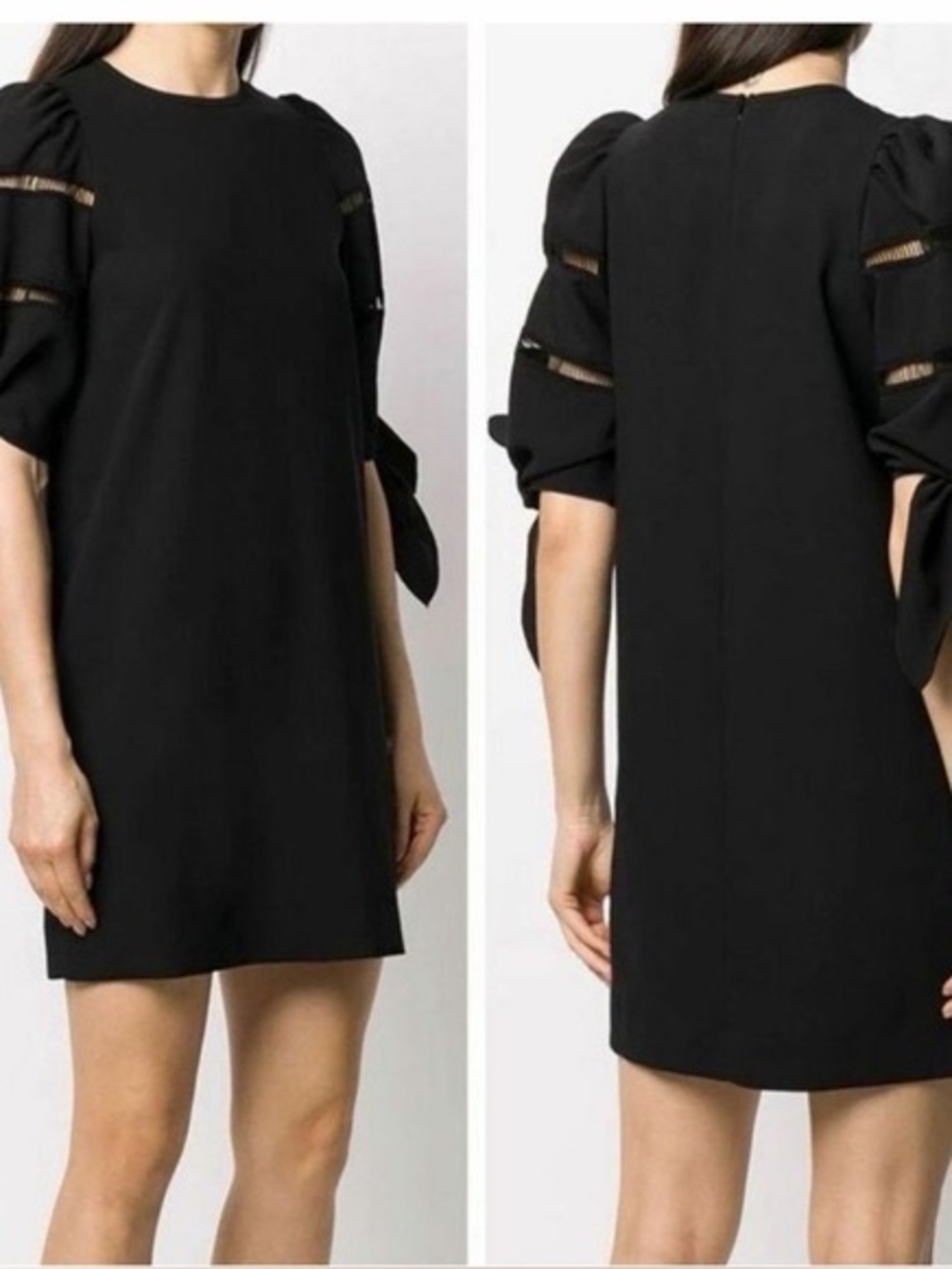 NWT SEE BY CHLOE Black Puffy Shoulder Short Sleeve Mini Shift Dress Size 38